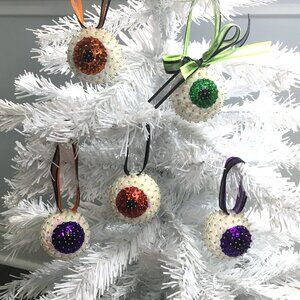 Christmas Eyeball Ornament Glam Sparkle Sequin Beaded Halloween OOAK Purple